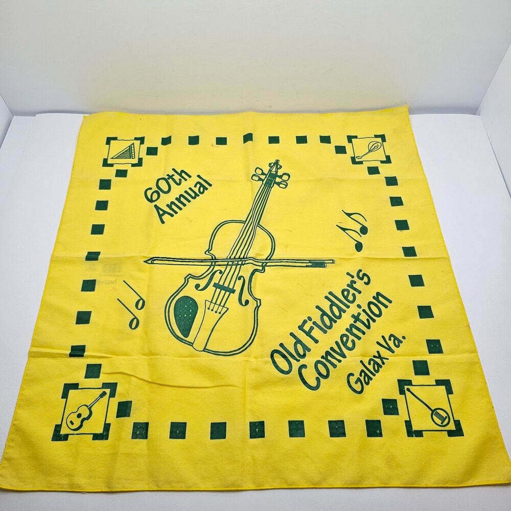 Vintage 60th Annual Old Fiddlers Convention Galax VA Bandana Handkerchief Yellow